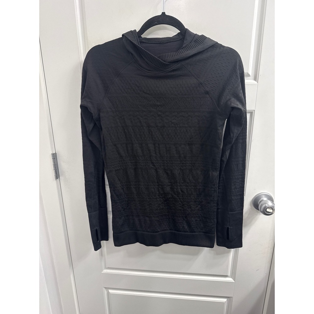 Lululemon Rest Less Hoodie Black Jacquard Knit Seamless Running Top Women Size 4